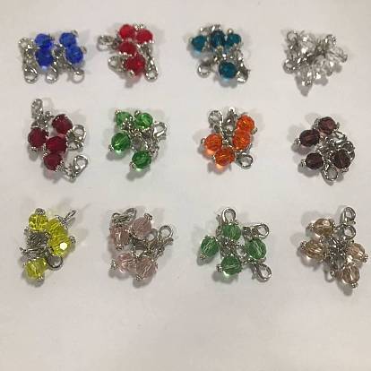 48 piezas 12 colores facetados (32 facetas) colgantes de cristal transparente redondos decoraciones, con aleación de zinc hebillas de pinza de langosta