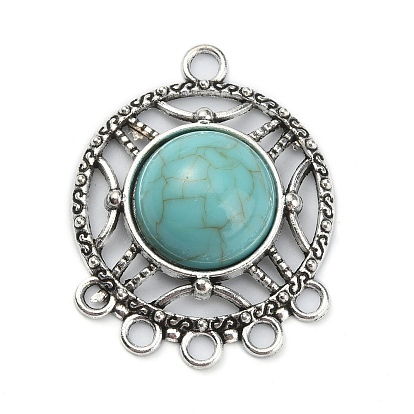 Звенья компонентов люстры из синтетической бирюзы, со старинными серебряными тонами цинкового сплава, тибетский стиль 