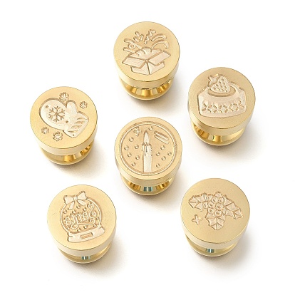 Рождественская золотистая сургучная печать латунные штампы головки, для сургучной печати, листья падуба/свеча/хрустальный шар/торт/коробка/перчатки