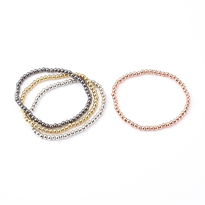 Brass Stretch Beaded Bracelets, Stackable Bracelets, Round