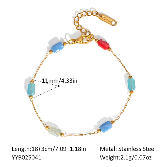 Браслеты из нержавеющей стали и стекла с прямоугольными звеньями для женщин, красочный