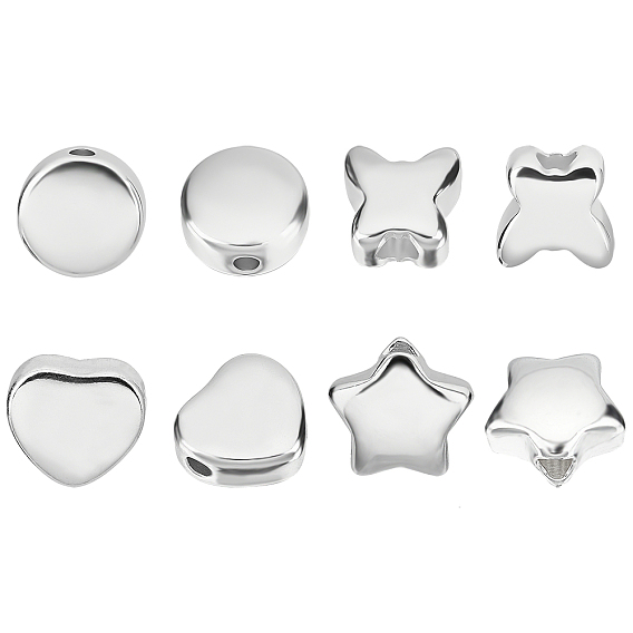 8Pcs 4 Style 304 Stainless Steel Beads, Mixed Shape