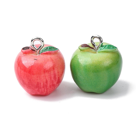 Непрозрачные подвески смолы, яблочный шарм, с железно-платиновыми петлями