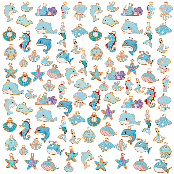 100 шт. подвески из цинкового сплава с эмалью в виде морских животных, с пластиковой бисера, разнообразные