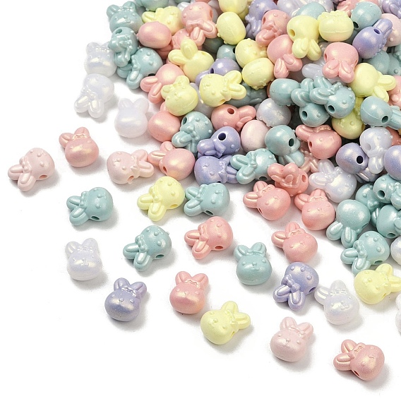 Непрозрачные акриловые бусины с УФ-покрытием, радужный, кролик с бантом