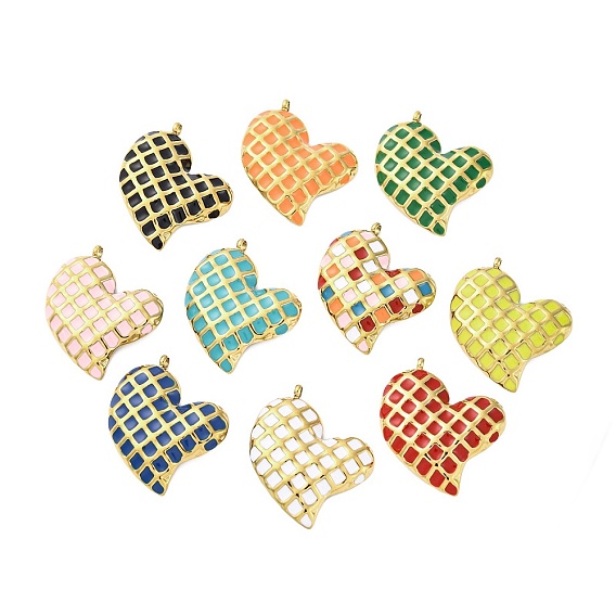 304 подвески из нержавеющей стали, с эмалью, брелок в виде шахматного сердца, золотые