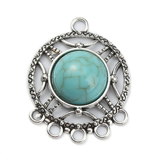 Звенья компонентов люстры из синтетической бирюзы, со старинными серебряными тонами цинкового сплава, тибетский стиль 