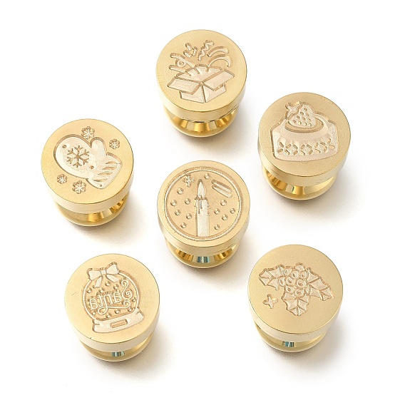 Рождественская золотистая сургучная печать латунные штампы головки, для сургучной печати, листья падуба/свеча/хрустальный шар/торт/коробка/перчатки