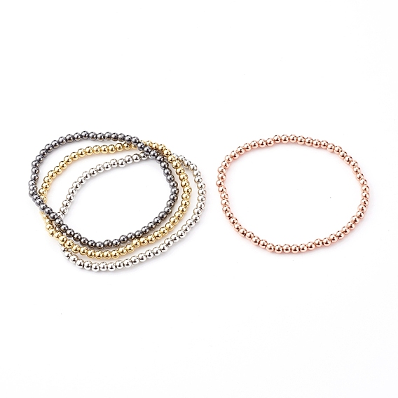 Brass Stretch Beaded Bracelets, Stackable Bracelets, Round