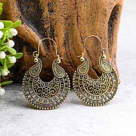 Boucles d'oreilles vintage à fleurs géométriques pour femmes, bijoux d'oreilles de style ethnique ajourés