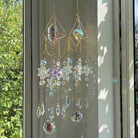 Diamond Metal Hanging Ornaments, Snowflake Glass Charm Tassel Suncatchers