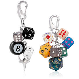 2 pièces 2 styles dés billard décorations pendentif acrylique, avec des agrafes en alliage