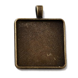 Vintage Tibetan Style Alloy Pendant Cabochon Settings, Plain Edge Bezel Cups, Cadmium Free & Nickel Free & Lead Free, Square Tray: 30x30mm, 42x33x3mm, Hole: 7x3.5mm, about 102pcs/kg