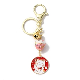 Porcelain Lucky Cat Keychains, Alloy Enamel Feng Shui Keychain for Wealth & Success