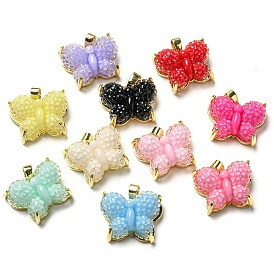 Druzy Resin Pendants, Butterfly Charms with Rack Plating Real 18K Gold Plated Brass Findings, Long-Lasting Plated, Cadmium Free & Lead Free