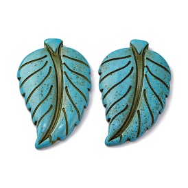 Synthetic Turquoise Big Pendants, Leaf Charms, Dyed