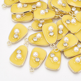 Alloy Enamel Pendants, with Crystal Rhinestone and ABS Plastic Imitation Pearl, Teardrop