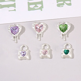 Alloy Rhinestone Charms, Matte Silver Color