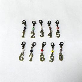 Marqueurs de point de verrouillage pendentif en alliage, breloques de fermoir de homard au crochet, numéro 0~9