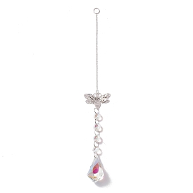 Hanging Suncatcher, Iron & Faceted Glass Pendant Decorations, with Jump Ring, Bees