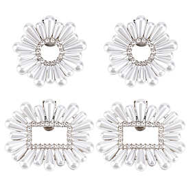 4 шт. 2 стили цветок и прямоугольник съемные литые стразы пряжки для обуви клипсы, с бусинами из ПВХ, имитирующим жемчуг