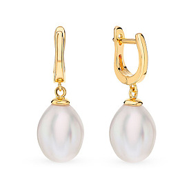 925 Sterling Silver Dangle Hoop Earrings for Women, with Teardrop Plastic Imitation Pearl