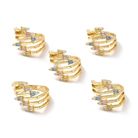 Colorful Cubic Zirconia Skull Hand Open Cuff Ring, Brass Wide Ring for Women, Cadmium Free & Lead Free & Nickle Free