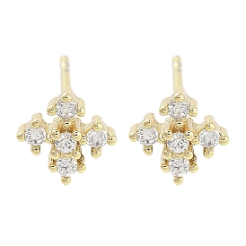 Brass Micro Pave Clear Cubic Zirconia Studs Earring, Square