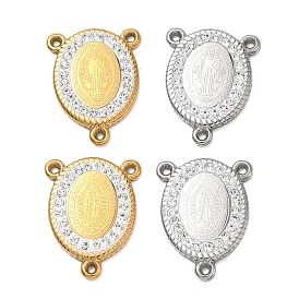 Religion 304 Stainless Steel Chandelier Components Links, with Clay Pave Crystal Rhinestone, Oval Rosary Centers, Ion Plating(IP)