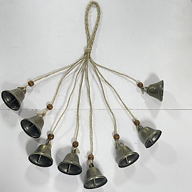 Iron Bell Hanging Ornaments, with Jute Twisted Cords