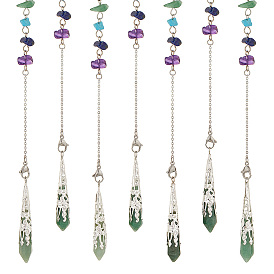 6шт. натуральный зеленый авантюрин заостренные усыпляющие маятники, с чипсами из драгоценных камней чакры и 304 фурнитурой из нержавеющей стали, шарм пули