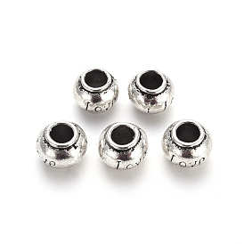Tibetan Style Alloy European Beads, Large Hole Beads, Cadmium Free & Lead Free, Rondelle with Love, for Valentine's Day