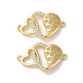 Brass Micro Pave Clear Cubic Zirconia Double Heart Links Connector Charms
