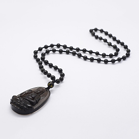 Collares con cuentas de obsidiana de brillo dorado natural, con colgantes de obsidiana natural, Buda