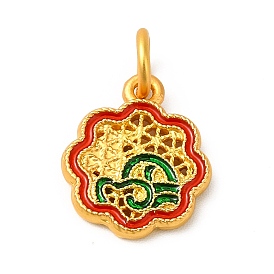 Rack Plating Alloy Enamel Pendants with Jump Ring, Hollow Flower Charms