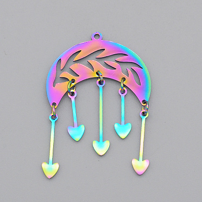 Ion Plating(IP) 201 Stainless Steel Pendants, Laser Cut, Moon with Heart