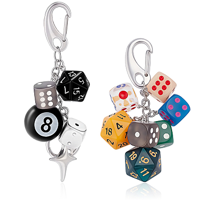2 pièces 2 styles dés billard décorations pendentif acrylique, avec des agrafes en alliage