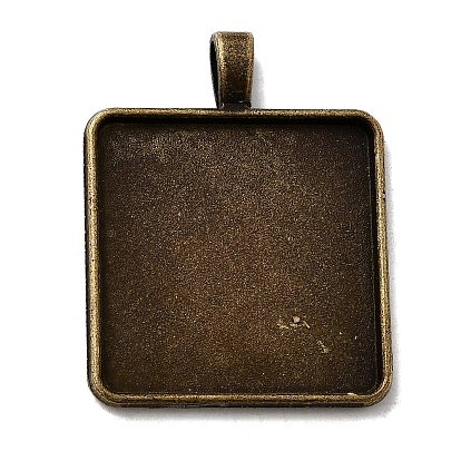 Vintage Tibetan Style Alloy Pendant Cabochon Settings, Plain Edge Bezel Cups, Cadmium Free & Nickel Free & Lead Free, Square Tray: 30x30mm, 42x33x3mm, Hole: 7x3.5mm, about 102pcs/kg