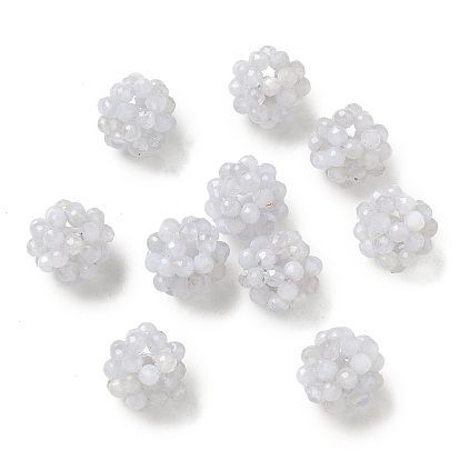 Cuentas tejidas de ágata azul natural con encaje, perlas de racimo, facetados, rondo