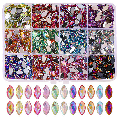 1440 шт 12 цвета стеклянные кабошоны со стразами, с покрытием на задной стороне, лошадиный глаз 