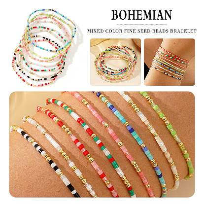 Минималистичные эластичные браслеты из пластика и латунных бусин для женщин, колонка, золотые