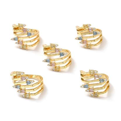 Colorful Cubic Zirconia Skull Hand Open Cuff Ring, Brass Wide Ring for Women, Cadmium Free & Lead Free & Nickle Free