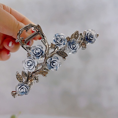 Сплав клипы коготь волос, камелия, со стразами