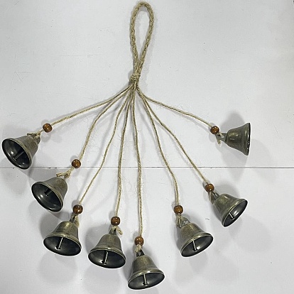 Iron Bell Hanging Ornaments, with Jute Twisted Cords