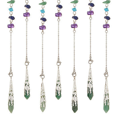 6шт. натуральный зеленый авантюрин заостренные усыпляющие маятники, с чипсами из драгоценных камней чакры и 304 фурнитурой из нержавеющей стали, шарм пули