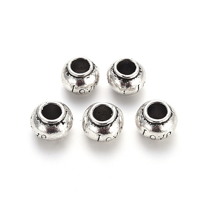 Tibetan Style Alloy European Beads, Large Hole Beads, Cadmium Free & Lead Free, Rondelle with Love, for Valentine's Day