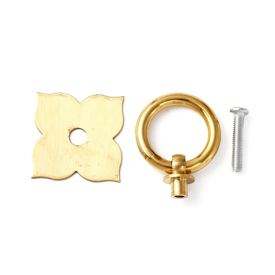 Brass Drawer Drop Pull Rings, Cabinet Pulls Handles, Doorknob Accessories, with Screw, Flower