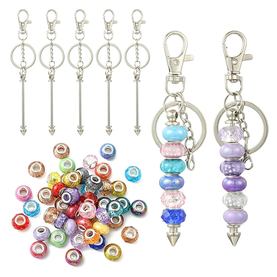 DIY Keychain Makings Kits, include Acrylic European Beads, Resin European Beads, Alloy Beadable Keychain Bar & Alloy Split Rings
