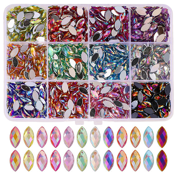 1440 шт 12 цвета стеклянные кабошоны со стразами, с покрытием на задной стороне, лошадиный глаз 