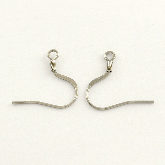 304 Stainless Steel French Earring Hooks, with Horizontal Loop, Flat Earring Hooks, 19x19x0.8mm, Hole: 2mm, 20 Gauge, Pin: 0.8mm